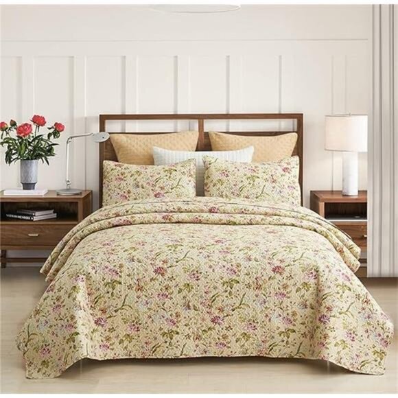 Floral Quilt Set King Size, Reversible Cotton Quilt Bedding Set - Picture 7 of 7